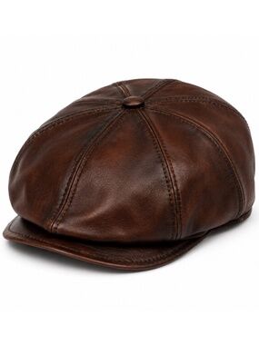Vintage Leather Newsboy Hat Cabbie Beret Handmade Leather Ivy Hat
